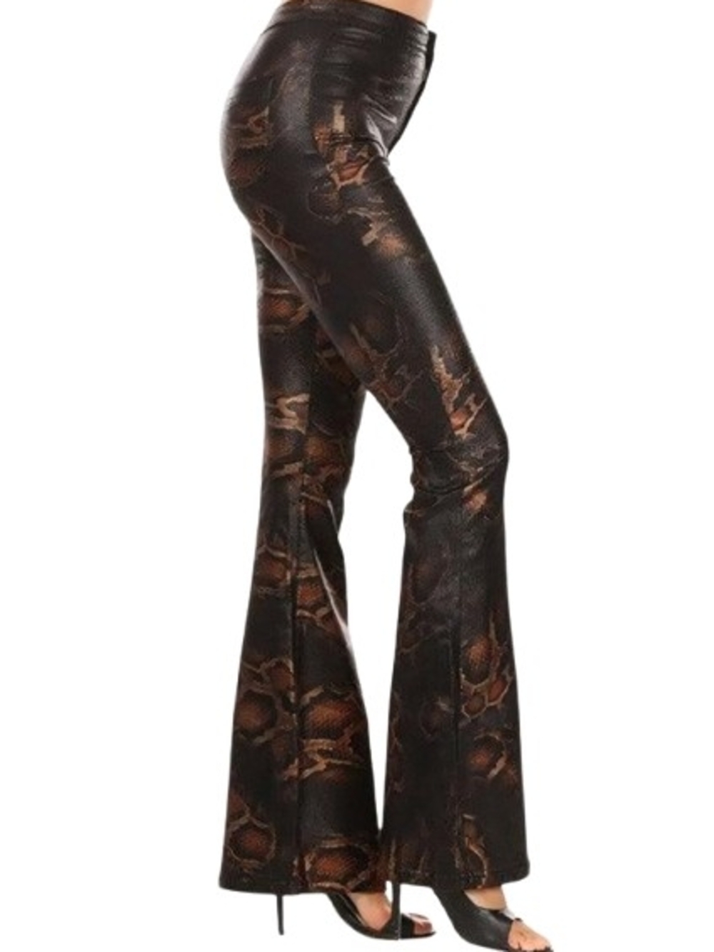Flared Faux-Snakeskin Bootcut Pants - Black & Brown